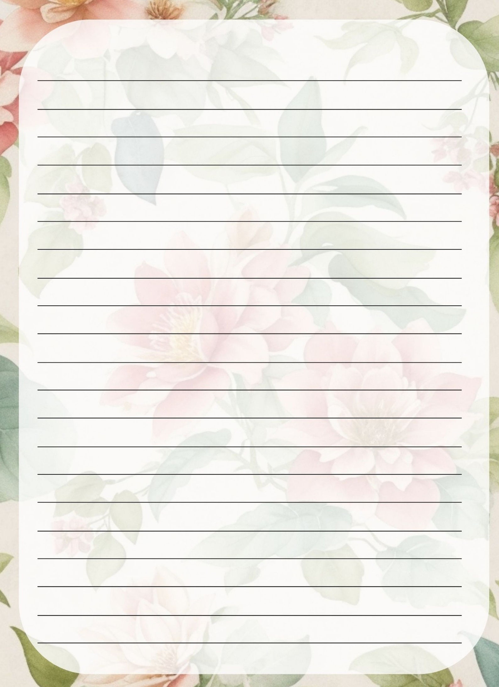 Set of 40 Printable Note Pages Bundle. Blooming Flower Note Pages. Wide ...