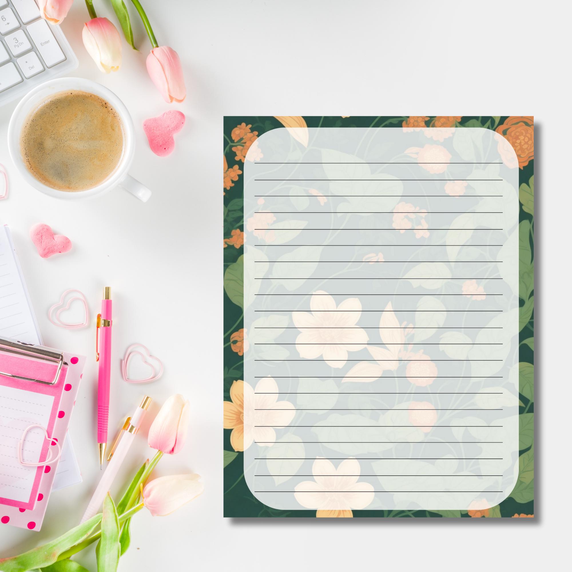 Floral Printable Note Pages: Wide-ruled Journal Paper (PDF Digital ...