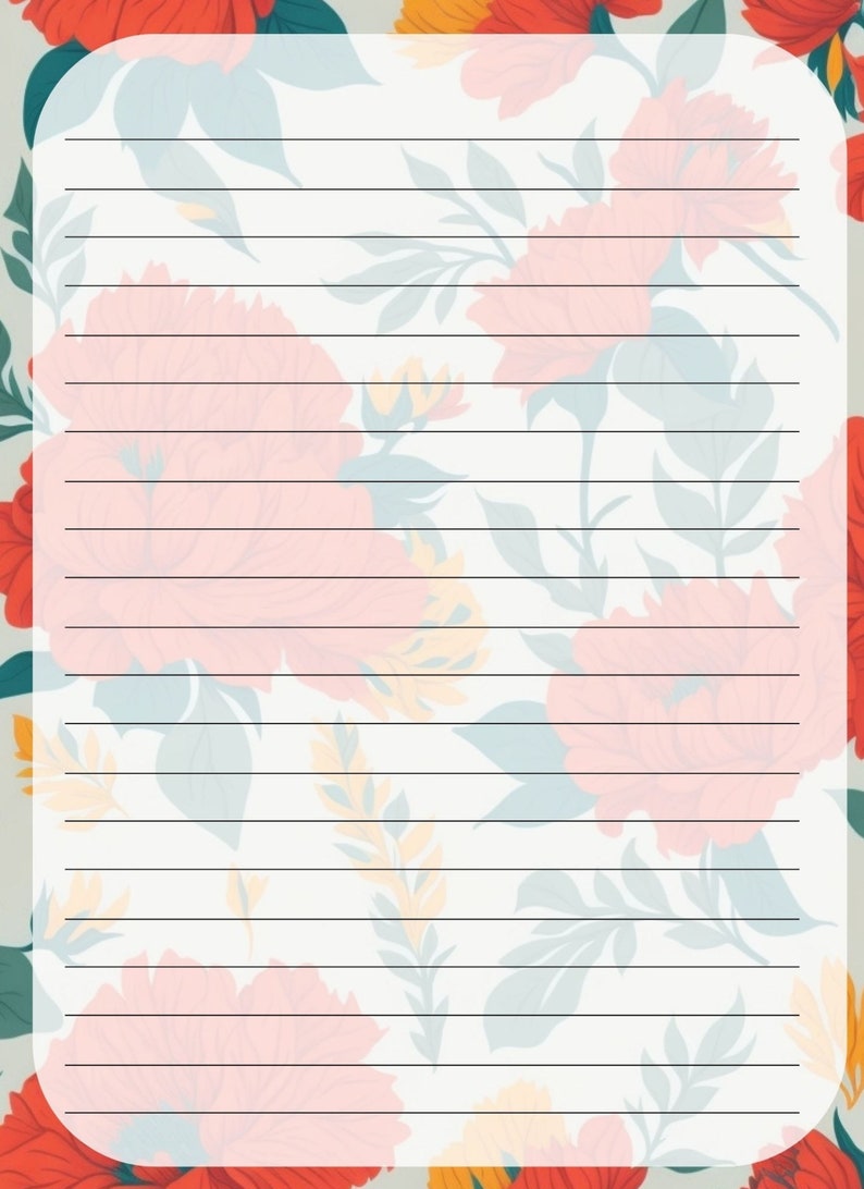 Set of 40 Printable Note Pages Bundle. Blooming Flower Note Pages. Wide ...