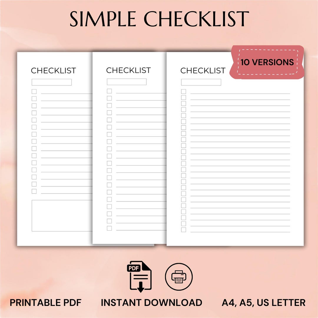 Minimalist to Do List Printable: Simple Checklist (PDF Download) - Etsy ...