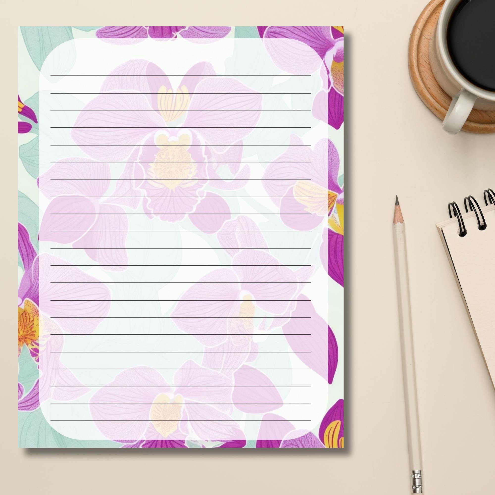 Floral Printable Note Pages: Wide-ruled Journal Paper (PDF Digital ...