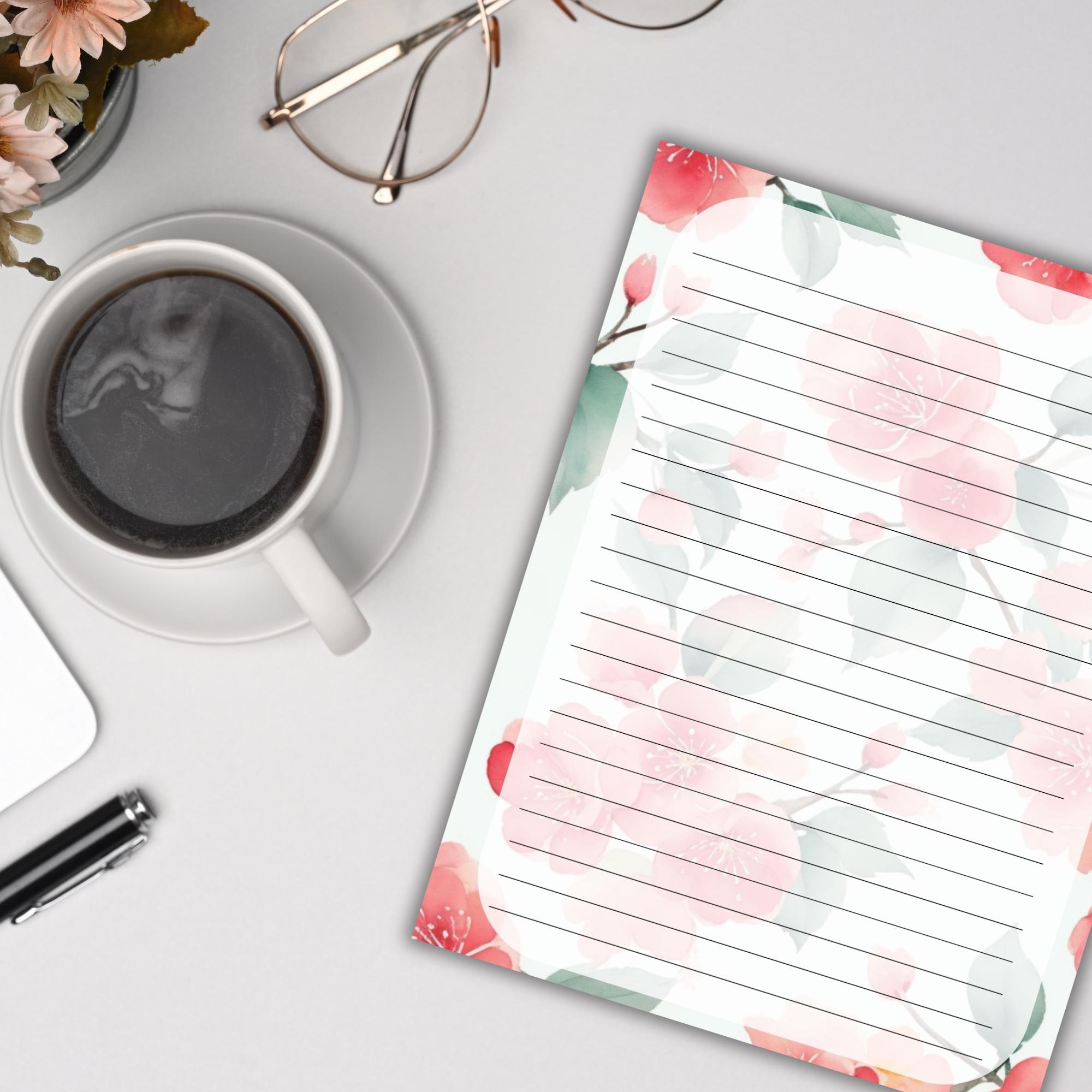 Floral Printable Note Pages: Wide-ruled Journal Paper (PDF Digital ...