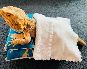 Bearded dragon/reptile/small animal/pet bed w/pillow & FREE blanket (Bearded Dragon design-blue). FREE SHIPPING! (Final quantities- blue)