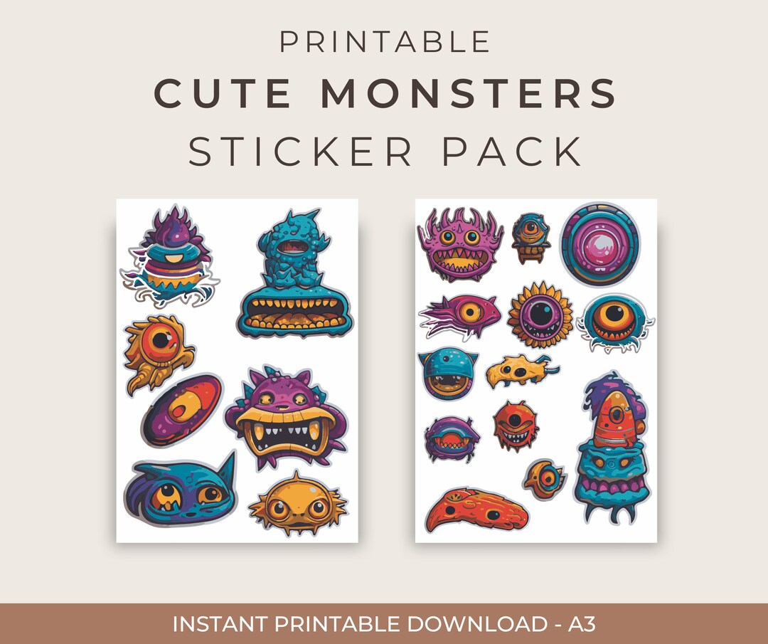 PRINTABLE Cute Monsters Sticker Set Playful Creature Characters by ...