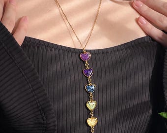 Collar de flores secas, colgante de corazón arcoíris para mamá, regalo de joyería de flores preservadas, recuerdo hecho a mano