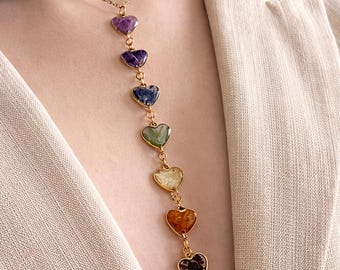 Collar con colgante de chakras, joyería de flores arcoíris, regalo de yoga para mujeres espirituales, recuerdo de flores secas.