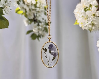 Collar con colgante de flores silvestres naturales, regalo para el octavo aniversario de bodas para la esposa, joyería estilo bronce, regalo romántico para ella.