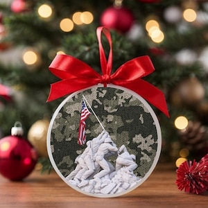 Marine Corps Ornament, Iwo Jima, Acrylic Marine Christmas Ornament, USMC Christmas Gift, Military Ornament, Duty Station Ornament, USMC