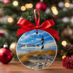 Marine Corps Camp Lejeune Ornament, Acrylic Marine Christmas Ornament, USMC Christmas Gift, Military Ornament, Duty Station Ornament, USMC