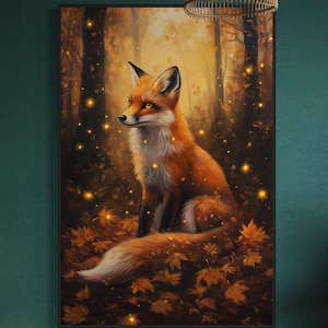 Herbst Fuchs Wandkunst - Verzauberte Wald Leinwand, gemütlicher Cottagecore Druck für Wohnzimmer, über dem Bett oder rustikales Waldland Naturliebhaber Geschenk