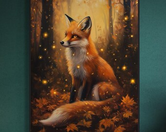 Autumn Fox Canvas Print: Enchanted Forest Cottagecore Wall Art