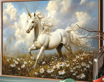White Unicorn Art Print - Majestic Fantasy Horse Wall Decor • Whimsical Fairytale Poster