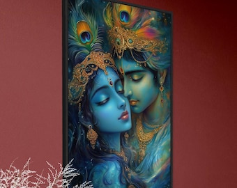 Radha Krishna Art Print – Hindu Divine Love, Spiritual Home Decor