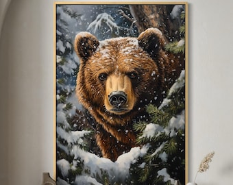 Wild Bear Wall Art – Rustic Winter Wildlife Print for Cabin Décor, Lodge Artwork