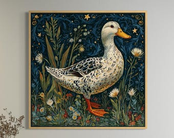 Lámina artística de pato caprichoso – Decoración de baño estilo cottagecore