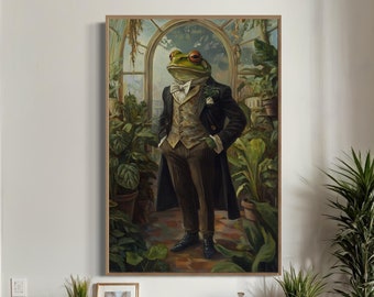 Victorian Frog Gentleman Canvas Print: Whimsical Cottagecore Decor
