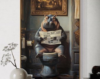 Funny Hippo Bathroom Canvas Print: Quirky Toilet Humor Art