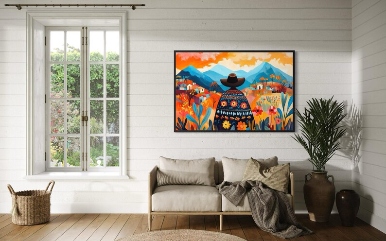 Mexican Folk Art Print - Colorful Latin Landscape Art, Boho Vibrant ...