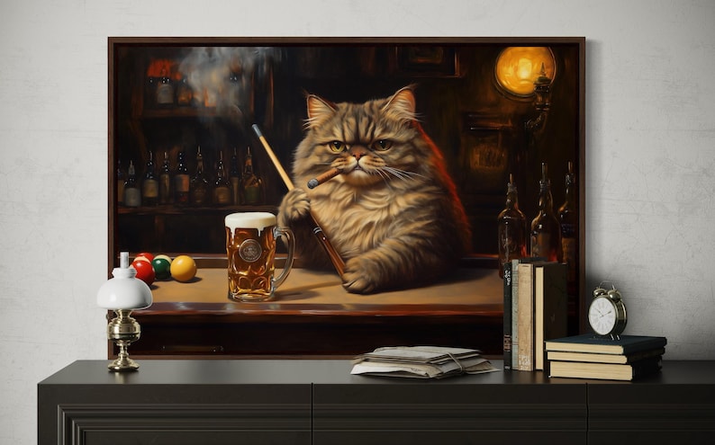 Persian Cat Bar Print – Funny Whiskey Lounge Wall Art - Etsy