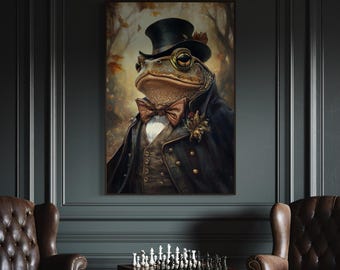 Victorian Frog Gentleman Art Print: Whimsical Cottagecore Animal Portrait