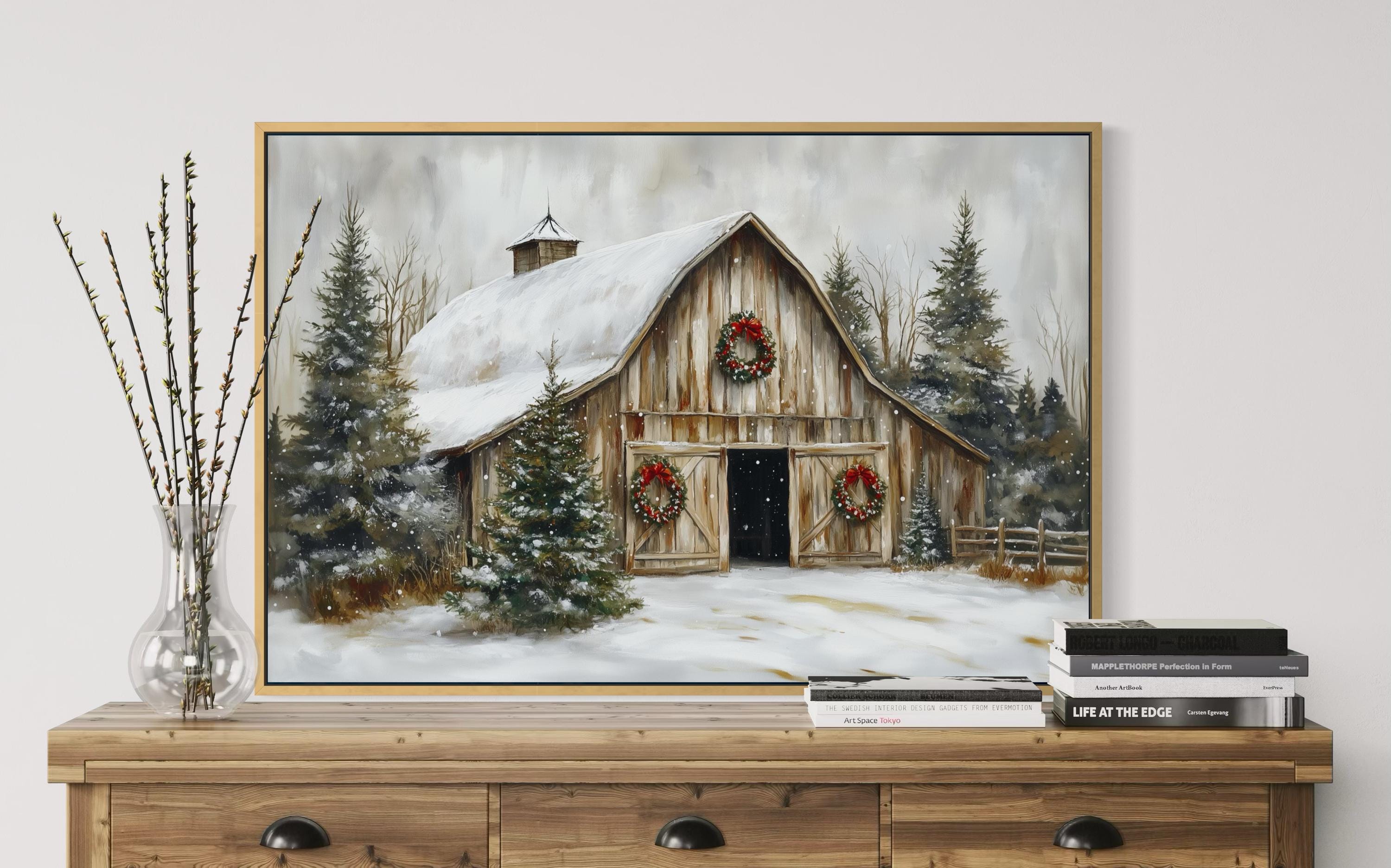 Rustic Christmas Barn Wall Art – Snowy Farmhouse Winter Print With ...