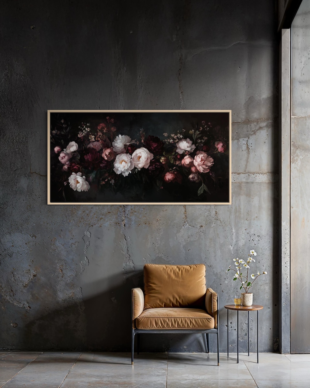 Moody Peony Wall Art Print, Dark Floral Romantic Decor, Vintage ...