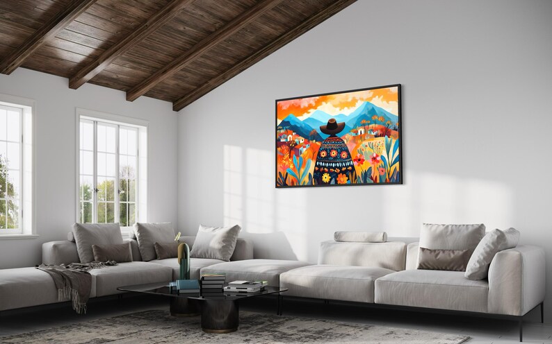 Mexican Folk Art Print - Colorful Latin Landscape Art, Boho Vibrant ...