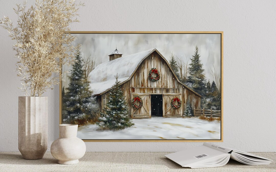 Rustic Christmas Barn Wall Art – Snowy Farmhouse Winter Print With ...