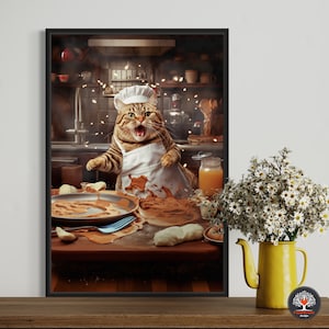Funny American Shorthair Cat Print: Whimsical Cooking Cat Portrait