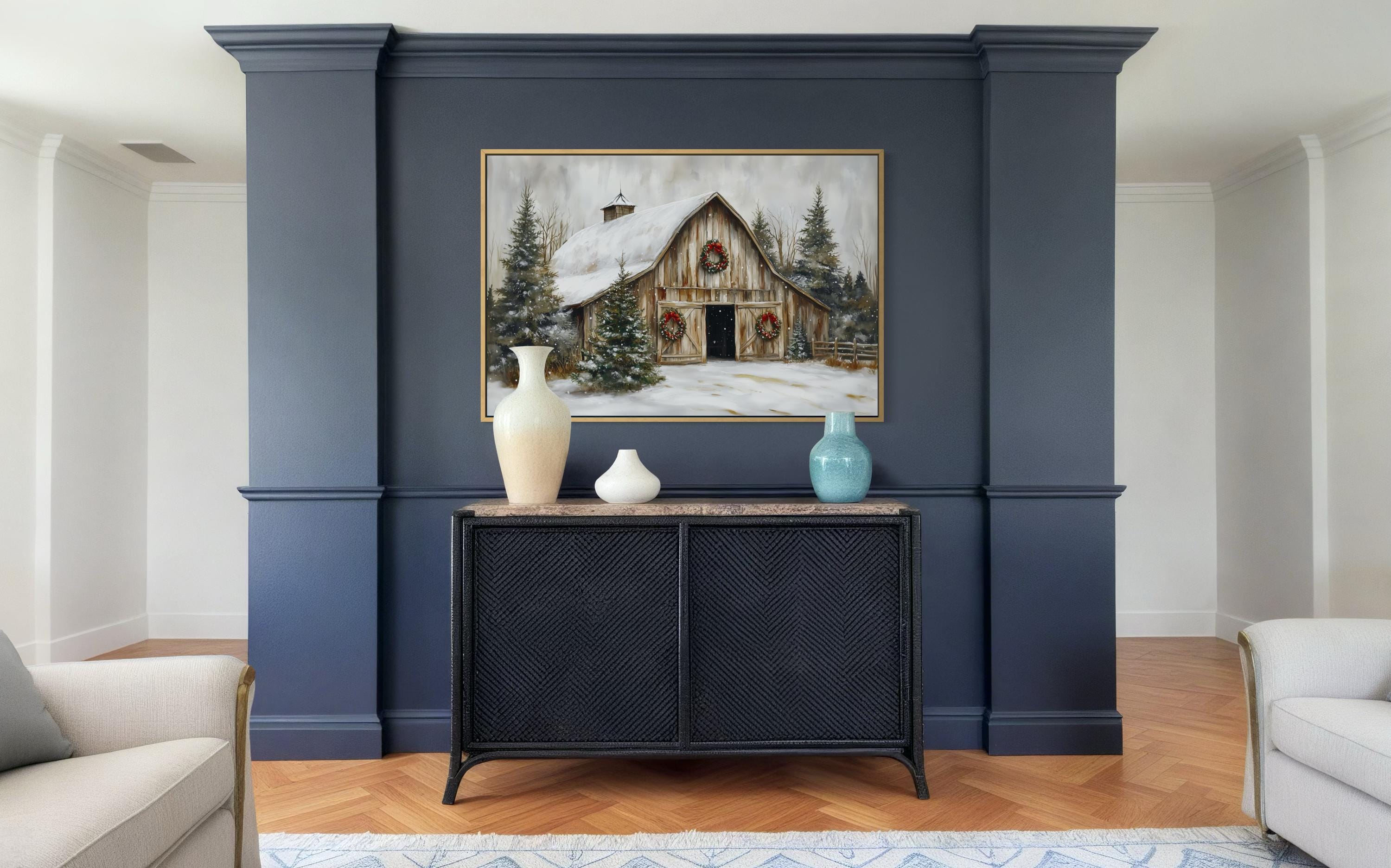 Rustic Christmas Barn Wall Art – Snowy Farmhouse Winter Print With ...