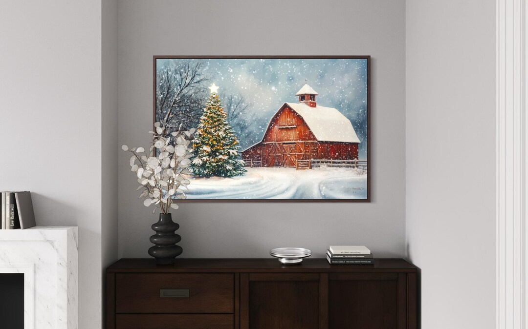 Rustic Christmas Barn Print – Winter Farmhouse Holiday Decor - Etsy