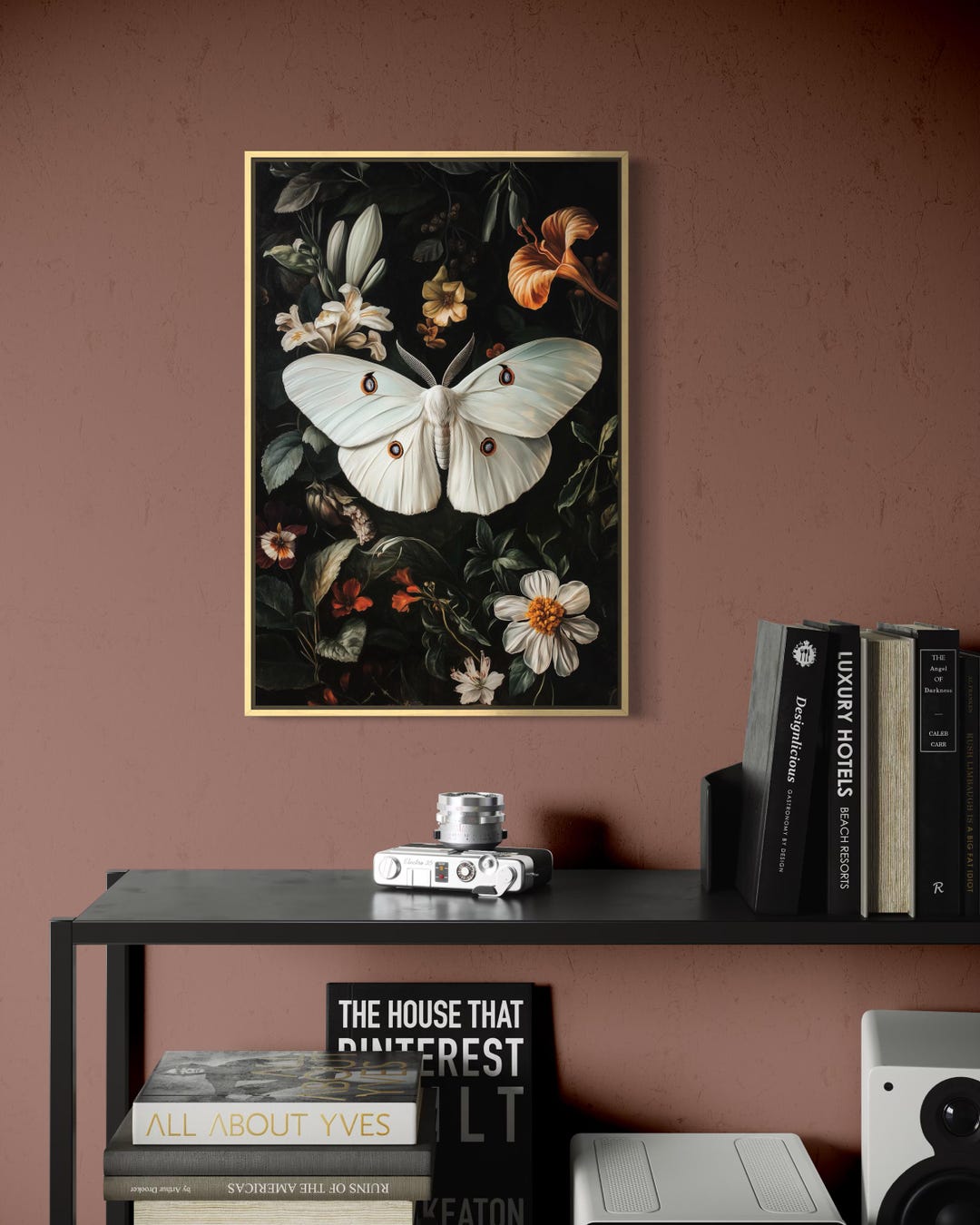Luna Moth Wall Art Print, Dark Botanical Canvas, Moody Nature Decor - Etsy