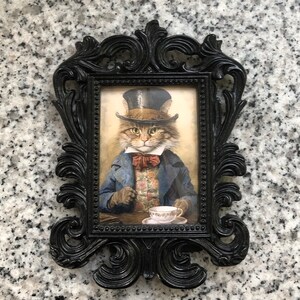 Elegant cat baroque frame, complete with prints, black and gold finish, gothic, dark art, victorian, home decor, gothic decor, home decor