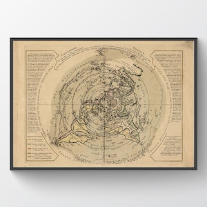 Mappa di Buache della Terra piatta, vecchia mappa, antica, stampa artistica, stampa vintage, poster, illustrazione, arredamento per la casa, decorazione murale, 1730