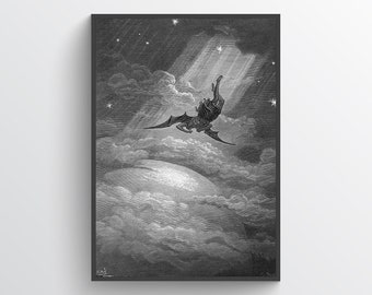 失楽園の詩のための堕天使のイラスト、ギュスターヴ・ドレによるアート、ビンテージアート、プリント、ポスター