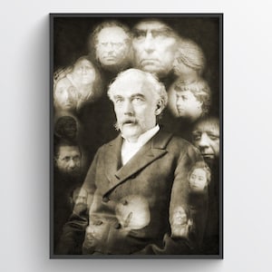 Geister um einen Mann - Vintage Spiritismus Foto, Geister, Spiritismus, gotische Kunst, Druck, Poster, Wandkunst, Wohndekor
