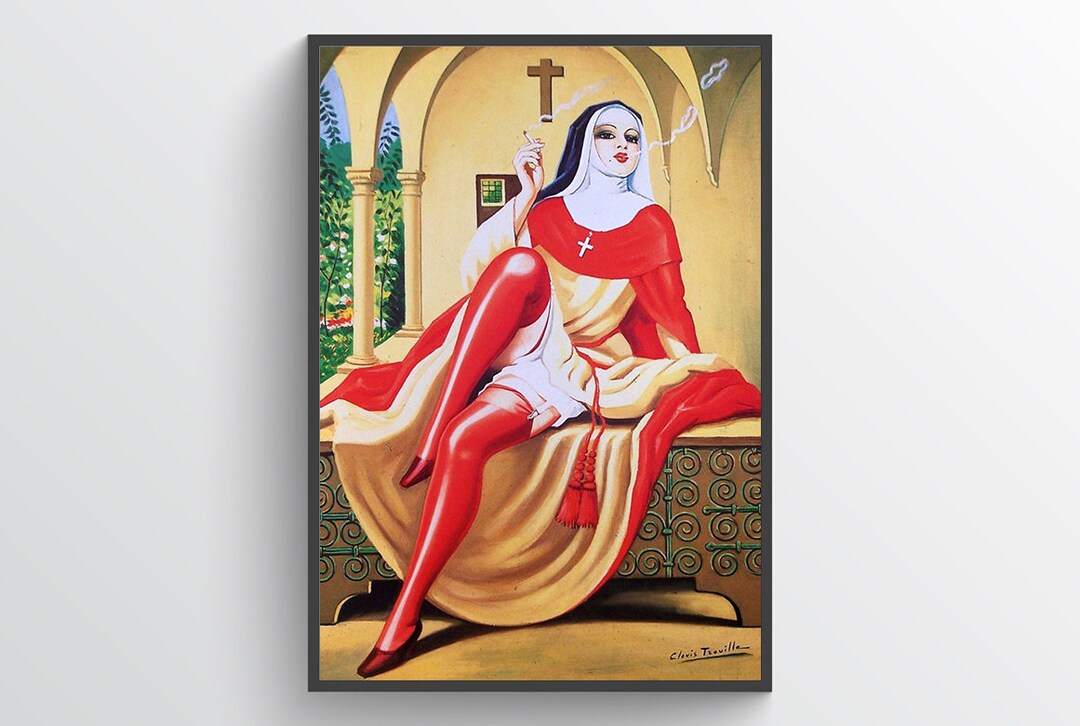 smoking-sexy-nun-in-red-stockings-vintage-erotica-art-kinky-print