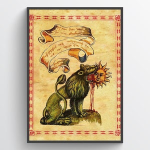 The Green Lion Devouring The Sun - alchemical esoteric art, occult print, poster