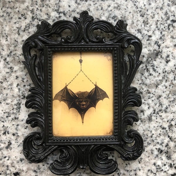 Vleermuis barok frame, compleet met prints, zwarte en gouden afwerking, gothic, art, darkart, victoriaans