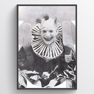 Payaso extraño y vintage: Lon Chaney, impresión de circo, póster, foto de tarjeta de gabinete antigua, decoración de pared,