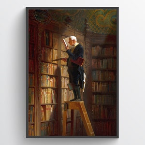 Carl Spitzweg, The Bookworm, Art Print, Vintage, vintage, Library, Booklovers Art, antique, Victorian Librarian Art, books