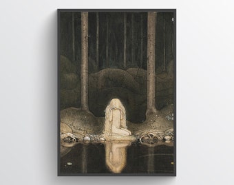 Princess Tuvstarr in the dark water – John Bauer, Swedish fairy tales print, folklore, fairy, magic, forest, antique,home decor, poster