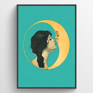 Lieber alter Dixie Mond, Lied, Cover Art, küssender Mond, Luna, Wicca, Wohnkultur, Kinderzimmer, Kunstdruck, Nacht, Schönheit, Antik, Wanddekor