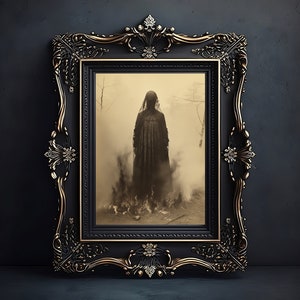 Geheimnisvolle Frau im Feuer, Kunstdruck, Bild, Wanddekor, Gothic, Kunst, dunkle Kunst, Matte Papier, Rauch