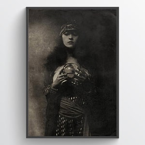 Chica gitana con bola de cristal, impresión, cartel, adivino, arte de pared, medio, foto vintage, impresión esotérica, estilo atique, cartel vintage