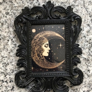 Face of the moon baroque frame, art print, black and gold finish, gothic, art, dark art, victorian, gothic art, home decor