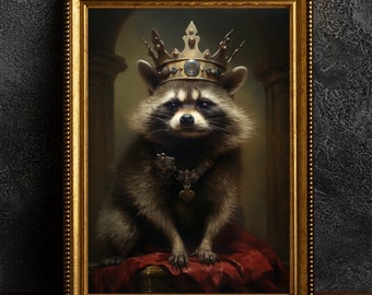 Raccon, Crown, Animal, Portrait, Art Poster Print, Picture, Home Decor, Gothic, Baroque, Dark Art, Wall Decor, Vintage, Gift Idea, Wall Art