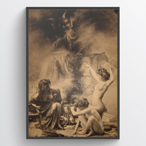Sábado de brujas en París - postal 4 – brujería, magia negra, impresión vintage, póster, arte de pared, decoración del hogar
