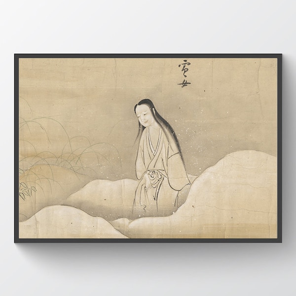 Yuki-Onna, Yurei,  Snow woman, wall decor, japanese print, folklore, dark folk art, yokai, ghost, phantom, spirit, witch, Japan, home decor