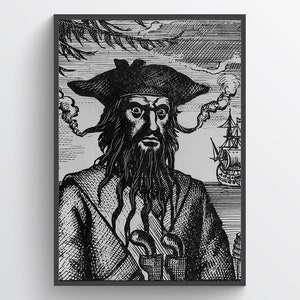 Pirate Blackbeard portrait, pirate poster, Captain Edward Teach, Caribbean sea pirates, nautical crime, robber, print, wall art